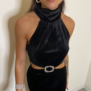 VESTIDO VELVET ACCESORIO PLATA