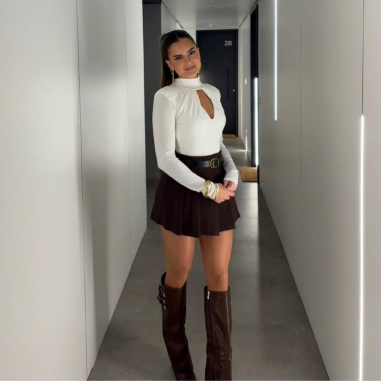 FALDA PANTALÓN CON CINTURÓN CHOCO