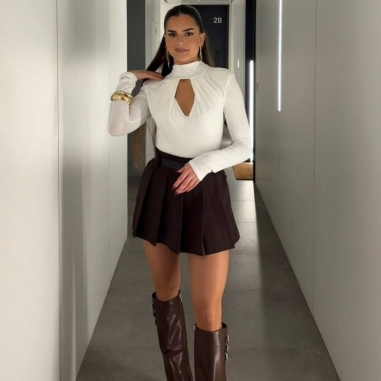 FALDA PANTALÓN CON CINTURÓN CHOCO