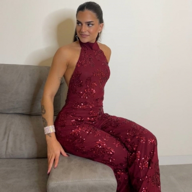 MONO HALTER LENTEJUELAS VINO