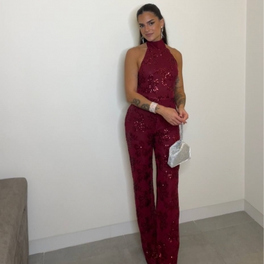 MONO HALTER LENTEJUELAS VINO