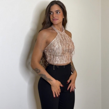 TOP HALTER LENTEJUELAS ROSADO