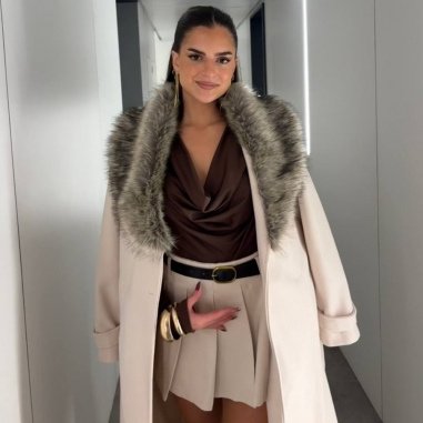 FALDA PANTALÓN TABLAS CON CINTURÓN BEIGE