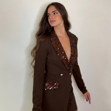 MONO BLAZER SOLAPA LENTEJUELAS CHOCO