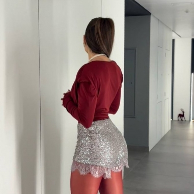 SHORT LENTEJUELAS TAUPÉ CON ENCAJE