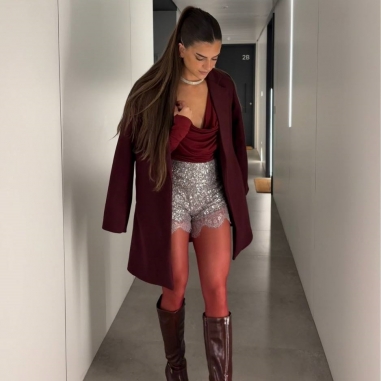 SHORT LENTEJUELAS TAUPÉ CON ENCAJE