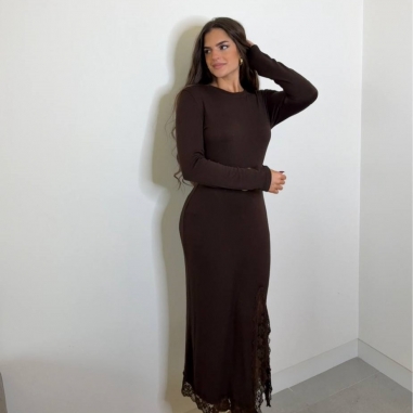VESTIDO PUNTO CON ENCAJE CHOCO
