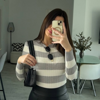 JERSEY RAYAS GRIS Y BEIGE