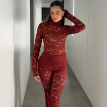 CONJUNTO ENCAJE VINO