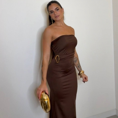 VESTIDO PALABRA DE HONOR CHOCO