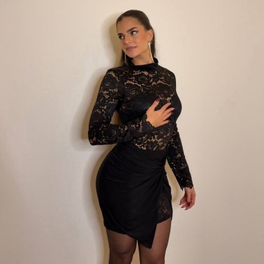 VESTIDO ENCAJE NUDO NEGRO