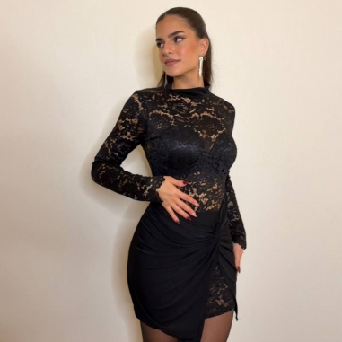 VESTIDO ENCAJE NUDO NEGRO