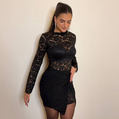 VESTIDO ENCAJE NUDO NEGRO