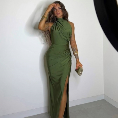 VESTIDO HALTER VERDE OLIVA