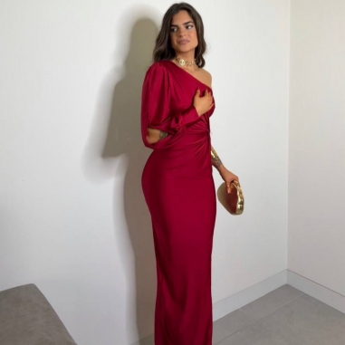 VESTIDO ASIMÉTRICO NUDO VINO