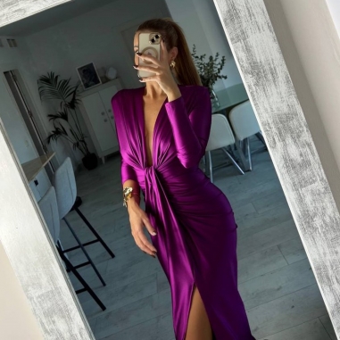 VESTIDO NUDO MANGA CEREZA