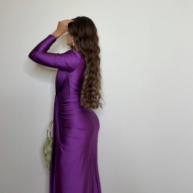 VESTIDO NUDO MANGA MORADO