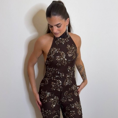 MONO HALTER LENTEJUELAS CHOCO