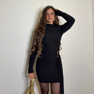 VESTIDO CORTO ACCESORIO + LAZADA NEGRO