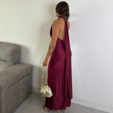 VESTIDO HALTER BURDEOS