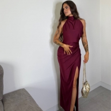 VESTIDO HALTER BURDEOS