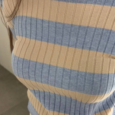 JERSEY PUNTO RAYAS CELESTE Y BEIGE