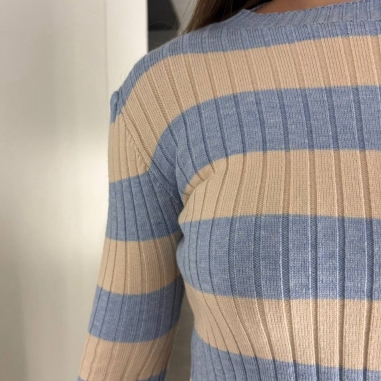 JERSEY PUNTO RAYAS CELESTE Y BEIGE