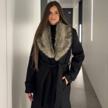 ABRIGO PAÑO PELITO NEGRO