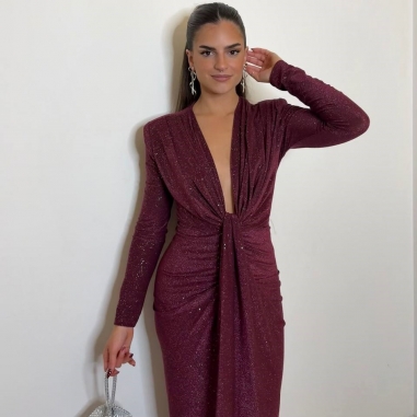 VESTIDO LUREX NUDO BURDEOS