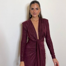 VESTIDO LUREX NUDO BURDEOS