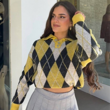 JERSEY ROMBOS GRIS Y AMARILLO