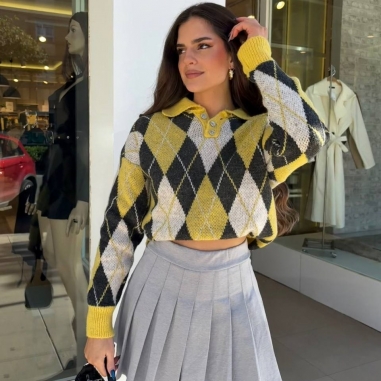 JERSEY ROMBOS GRIS Y AMARILLO