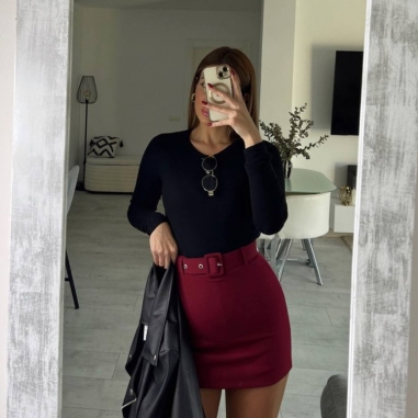 FALDA PANTALÓN CINTURÓN VINO