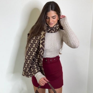 FALDA PANTALÓN CINTURÓN VINO