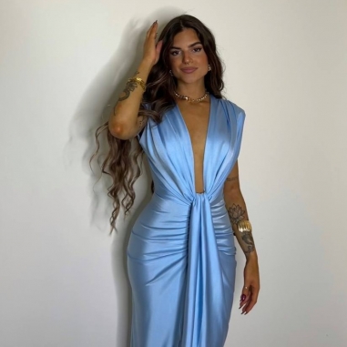 VESTIDO NUDO CELESTE