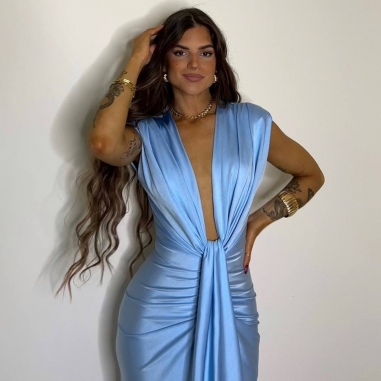 VESTIDO NUDO CELESTE