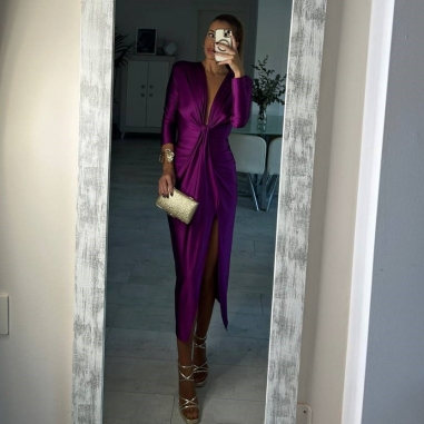 VESTIDO NUDO MANGA CEREZA