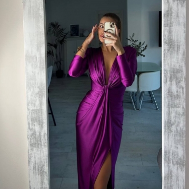 VESTIDO NUDO MANGA CEREZA