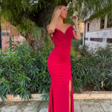 VESTIDO ESCOTE BARCO VINO