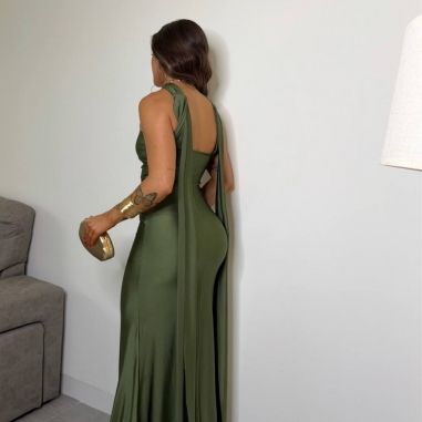 VESTIDO GARGANTILLA VERDE CAQUI