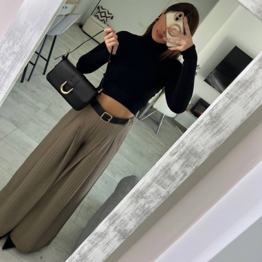 PANTALÓN PALAZZO RAYAS TAUPÉ