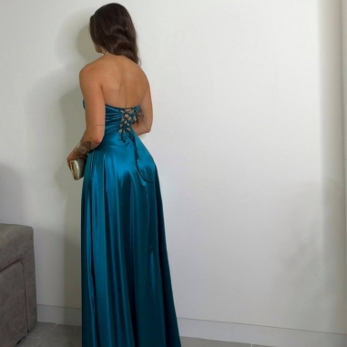 VESTIDO CORSET FLUÍDO PETRÓLEO