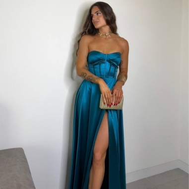 VESTIDO CORSET FLUÍDO PETRÓLEO