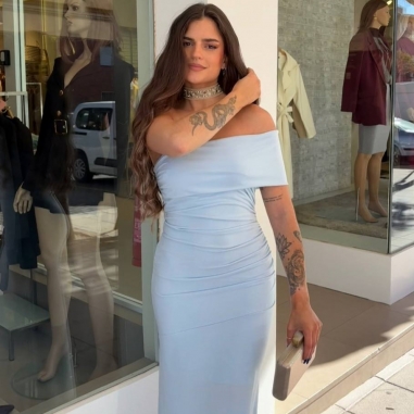 VESTIDO FRUNCIDO ASIMÉTRICO CELESTE