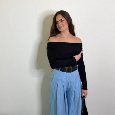 PANTALÓN PALAZZO RAYAS CELESTE