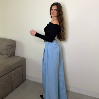 PANTALÓN PALAZZO RAYAS CELESTE