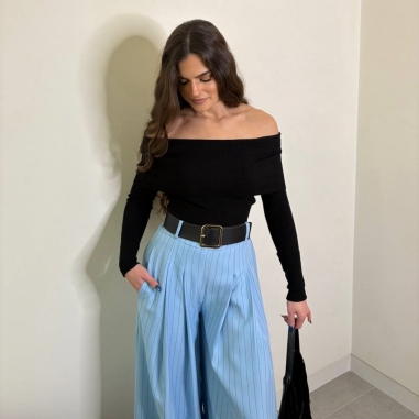 PANTALÓN PALAZZO RAYAS CELESTE