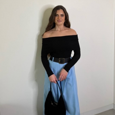 PANTALÓN PALAZZO RAYAS CELESTE