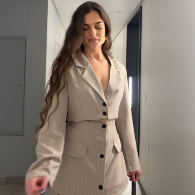 CONJUNTO TRAJE RAYAS TAUPÉ