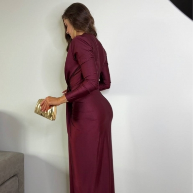 VESTIDO NUDO MANGA BURDEOS